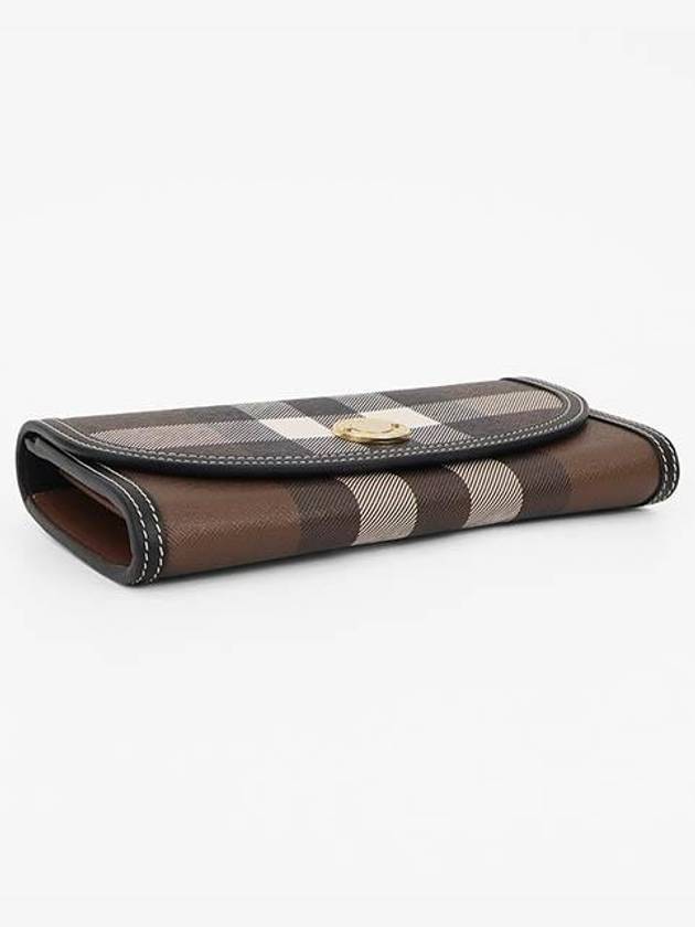 Check Pattern Leather Trim Long Wallet Brown - BURBERRY - BALAAN 4