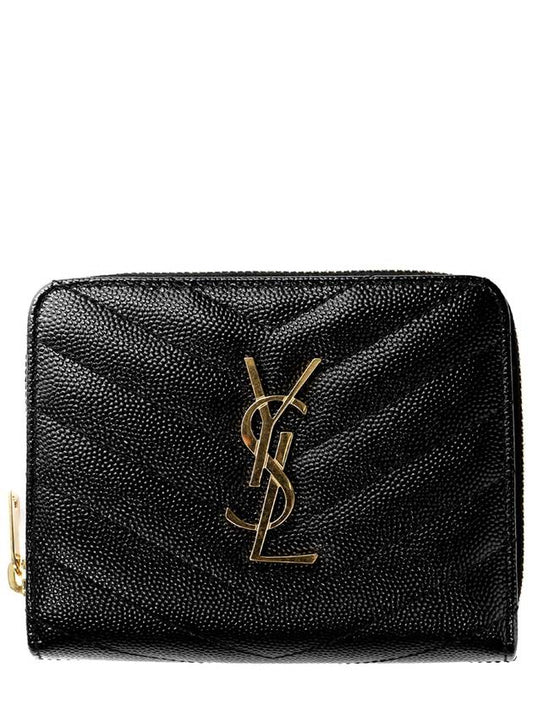 Monogram Zipper Grained Leather Half Wallet Black - SAINT LAURENT - BALAAN 2