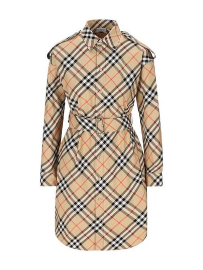 Check Cotton Shirt Midi Dress Beige - BURBERRY - BALAAN 2