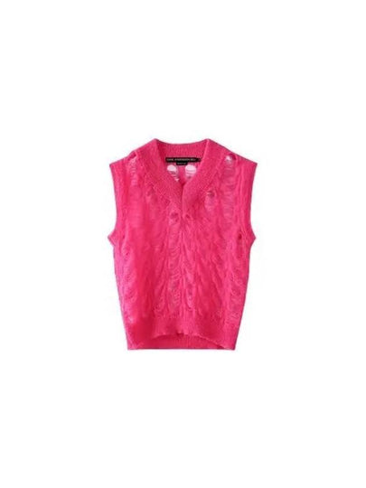 V-Neck Open Knit Vest Pink - ANDERSSON BELL - BALAAN 2