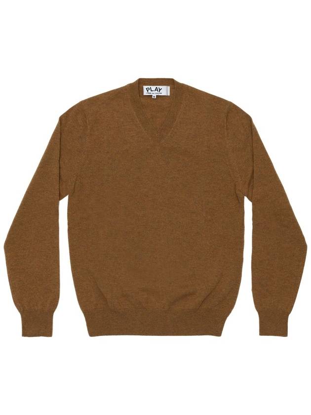 Small Red Heart Wappen V-Neck Wool Knit Top Brown - COMME DES GARCONS - BALAAN 2