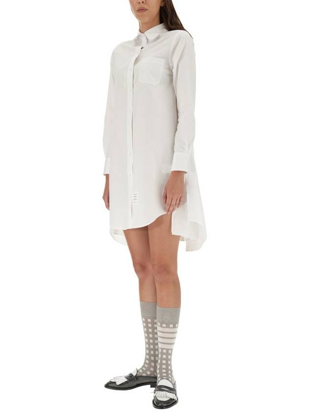 Solid Poplin Pleated Back Shirt Mini Dress White - THOM BROWNE - BALAAN 5