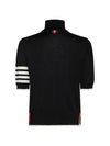 4 Bar Relaxed Fit Fine Merino Wool Turtleneck Black - THOM BROWNE - BALAAN 3