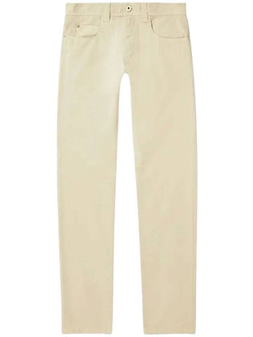 Men's Slim Fit Garment Dyed Cotton Straight Pants Beige - LORO PIANA - BALAAN 1