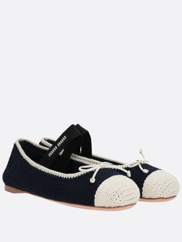 Elastic Band Detail Crochet Knit Ballerina Navy - MIU MIU - BALAAN 3