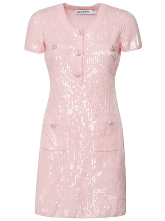 Sequin knit short dress pink - SELF PORTRAIT - BALAAN 1