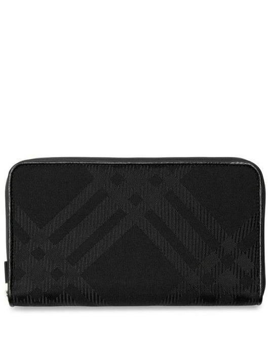 Check Jacquard Large Zip Long Wallet Black - BURBERRY - BALAAN 1