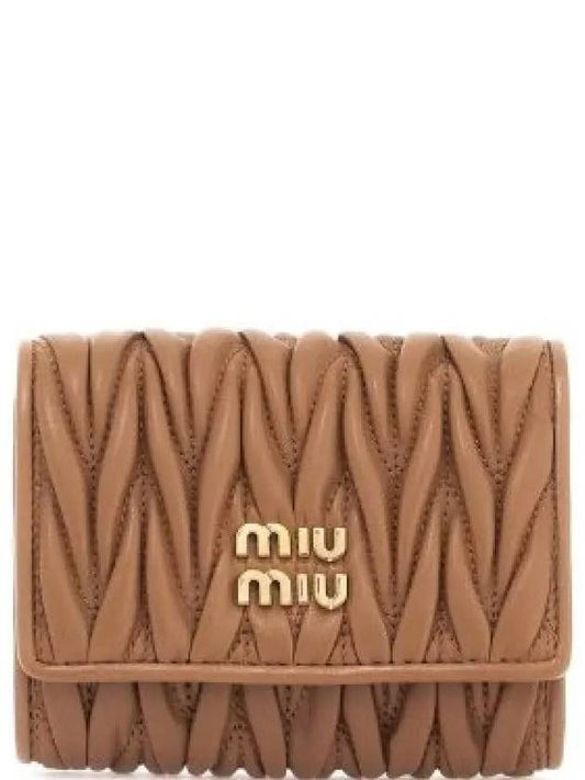 Matelasse Logo Nappa Leather Half Wallet Caramel - MIU MIU - BALAAN 2