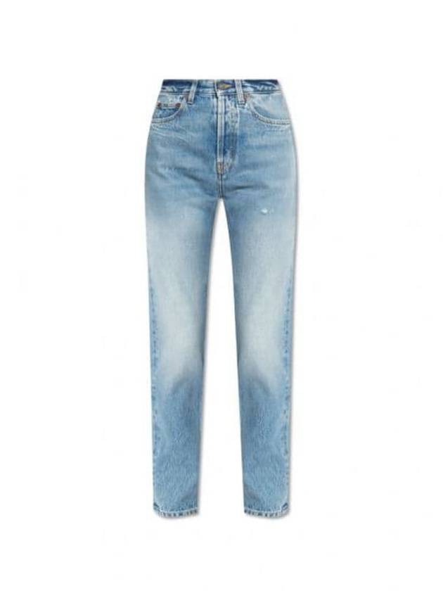 Slim Fit Denim Cotton Straight Jeans Blue - SAINT LAURENT - BALAAN 2