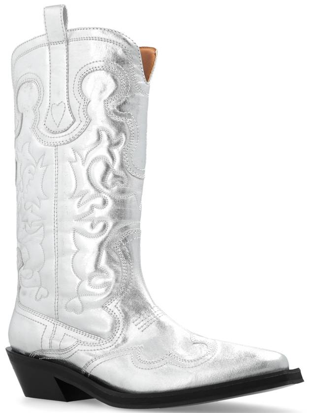 Ganni Cowboy Boots With Stitching Details, Women's, Silver - GANNI - BALAAN 4