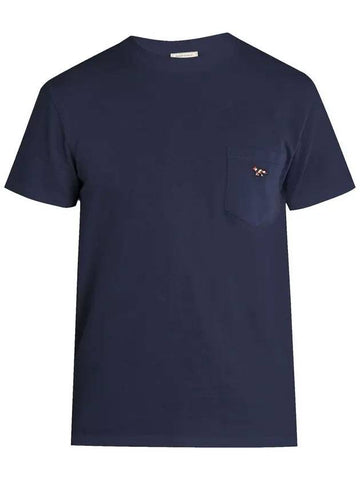 Fox Applique Patch Pocket Cotton Short Sleeve T-Shirt Navy - MAISON KITSUNE - BALAAN 1