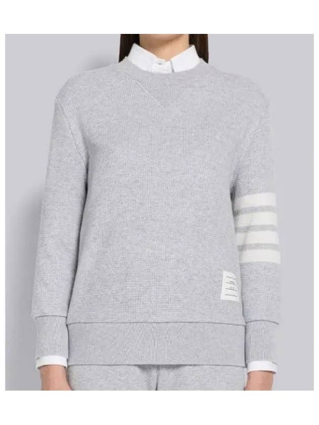 4-Bar Striped Waffle Wool Cashmere Pullover Knit Top Pastel Grey - THOM BROWNE - BALAAN 2