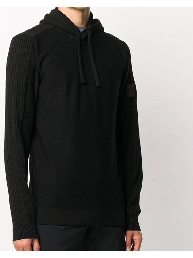 Men's Shadow Project Waffen Patch Hooded Ribbed Knit Top Black - STONE ISLAND - BALAAN 4