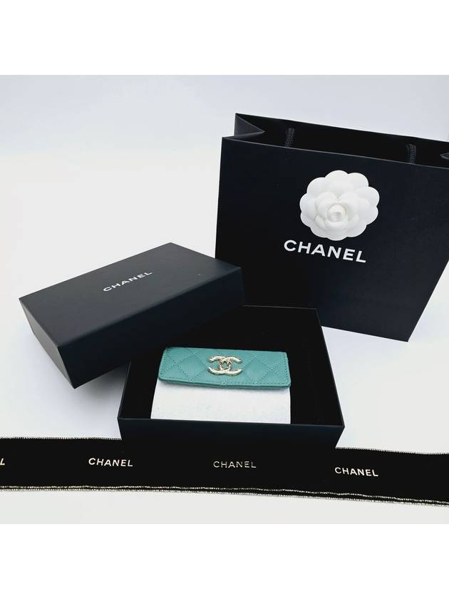 Caviar Snap Flap Card Wallet Holder Jean Mint Green CC Crush AP3978 - CHANEL - BALAAN 6