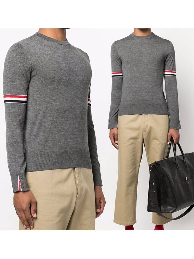 Merino Striped Crew Neck Knit Top Grey - THOM BROWNE - BALAAN 2