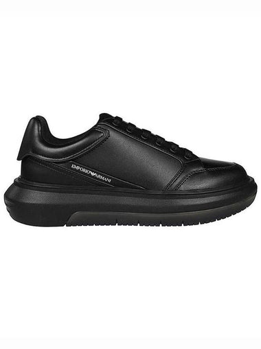 logo print leather low-top sneakers black - EMPORIO ARMANI - BALAAN 1