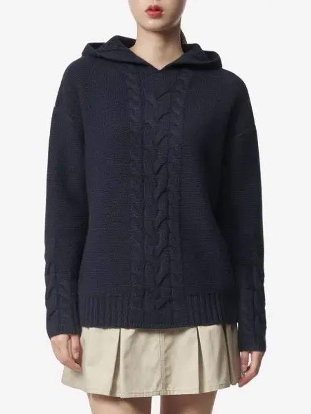 Anime Hooded Cable Knit Top Night Blue - S MAX MARA - BALAAN 2