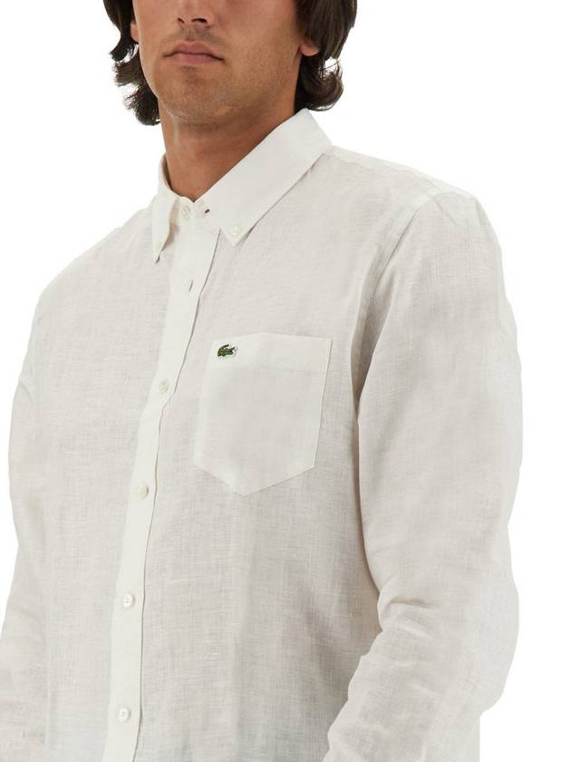 Logo Patch Linen Long Sleeve Shirt White - LACOSTE - BALAAN 5