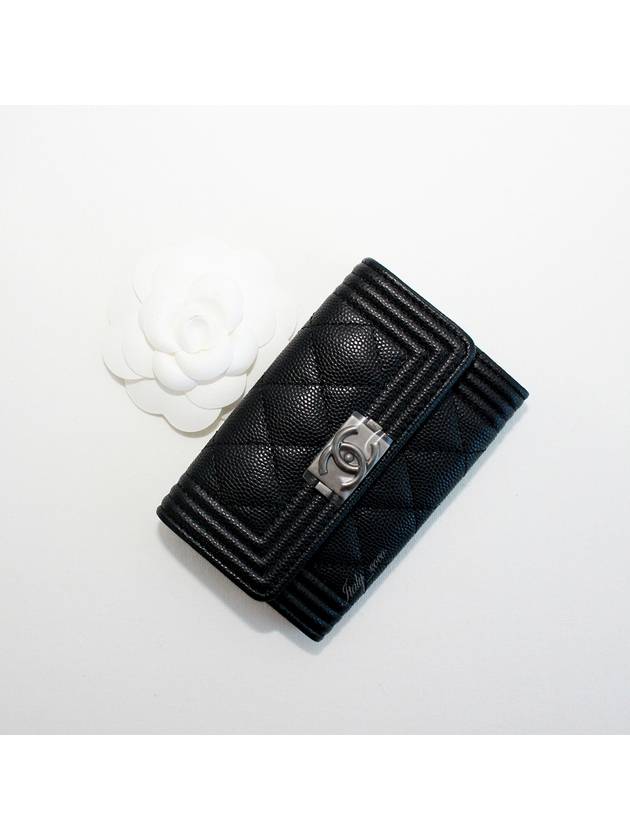 Boy  Flap Card Holder Grained Calfskin Ruthenium Black - CHANEL - BALAAN 4