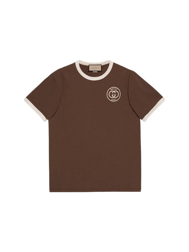 Cotton Jersey Embroidered Short Sleeve T-Shirt Brown - GUCCI - BALAAN 1