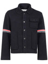 Men's Voile Wool Stripe Workman Jacket Navy - THOM BROWNE - BALAAN 2