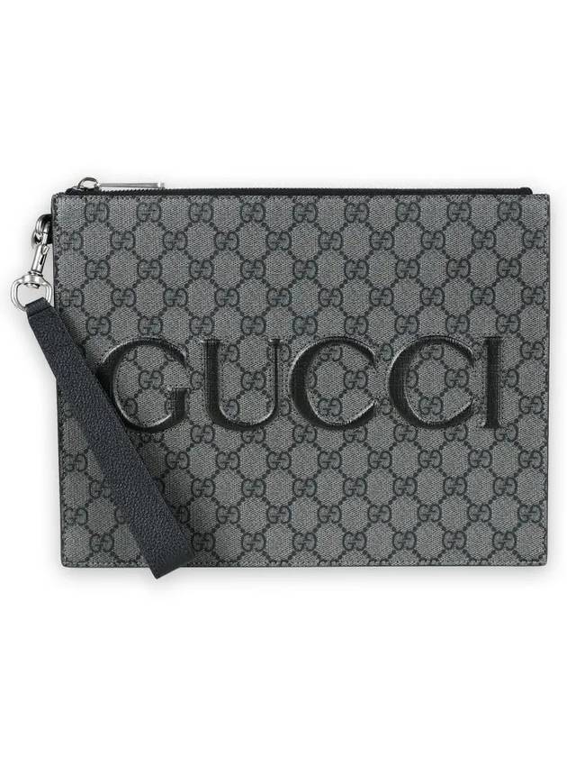 GG Supreme Canvas Zipper Clutch Bag Grey - GUCCI - BALAAN 3