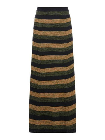 Striped Rib Merino Wool Maxi A-Line Skirt - GANNI - BALAAN 1