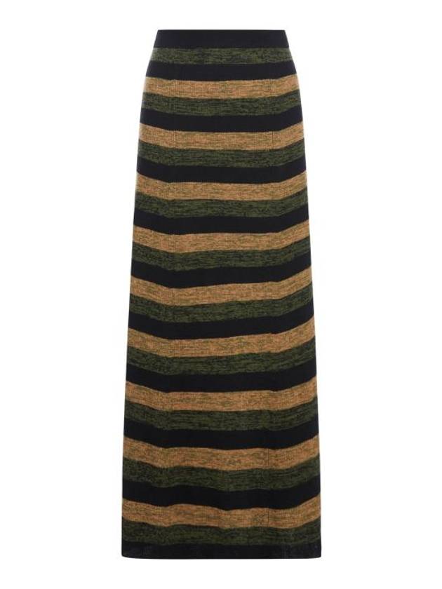 Striped Rib Merino Wool Maxi A-Line Skirt - GANNI - BALAAN 1