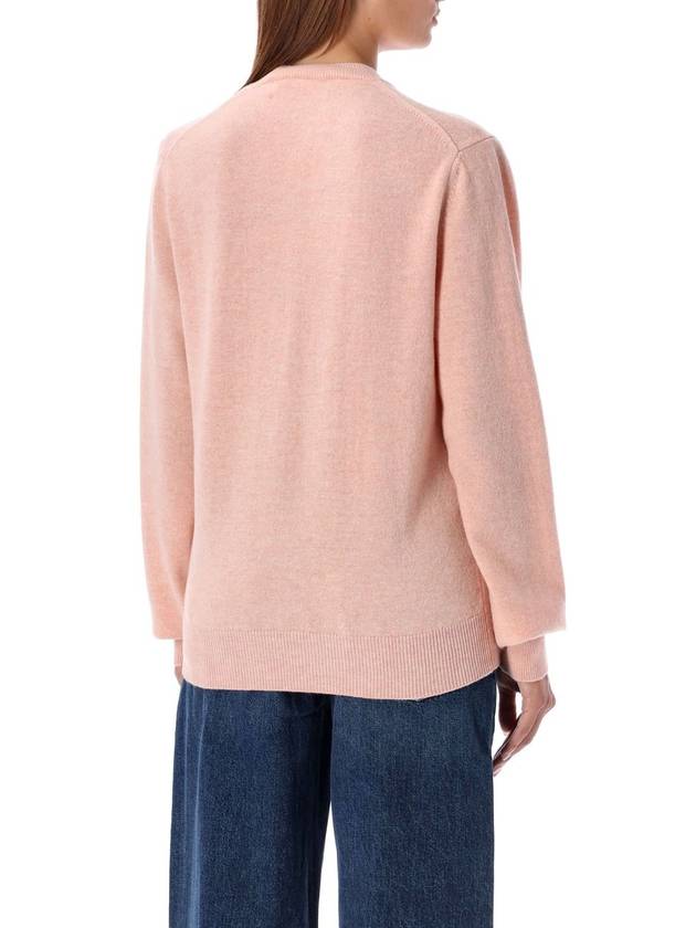 Red heart mini patch V neck wool knit top pink - COMME DES GARCONS PLAY - BALAAN 3