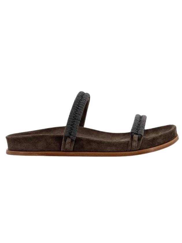 Double Straps Suede Slippers Brown - BRUNELLO CUCINELLI - BALAAN 1