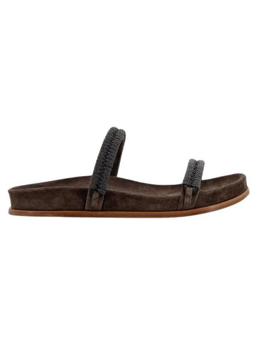 Double Straps Suede Slippers Brown - BRUNELLO CUCINELLI - BALAAN 1