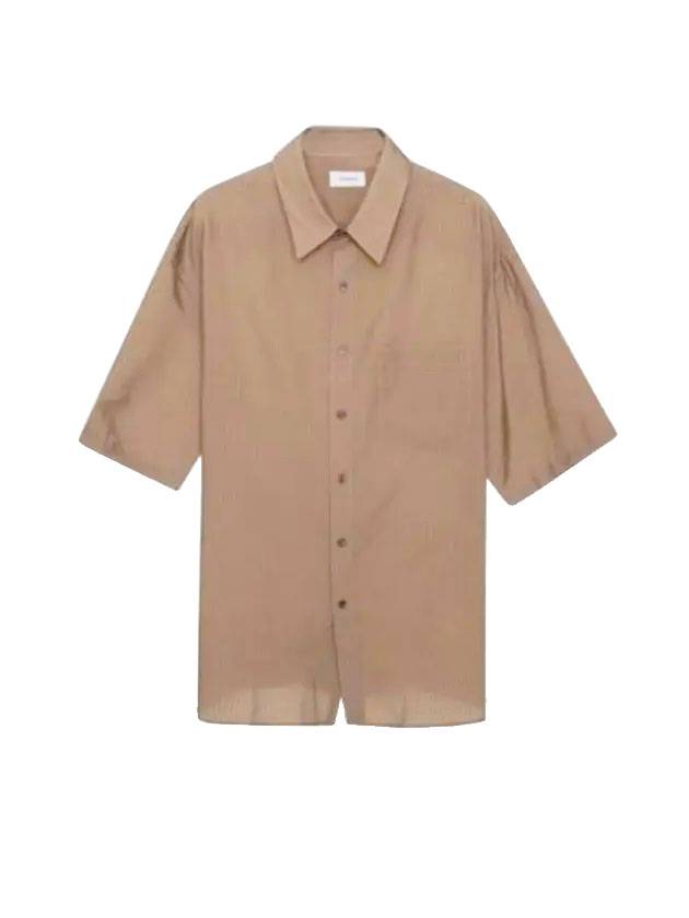 Lyocell Silk Cotton Check Short Sleeve Shirt Brown - LEMAIRE - BALAAN.