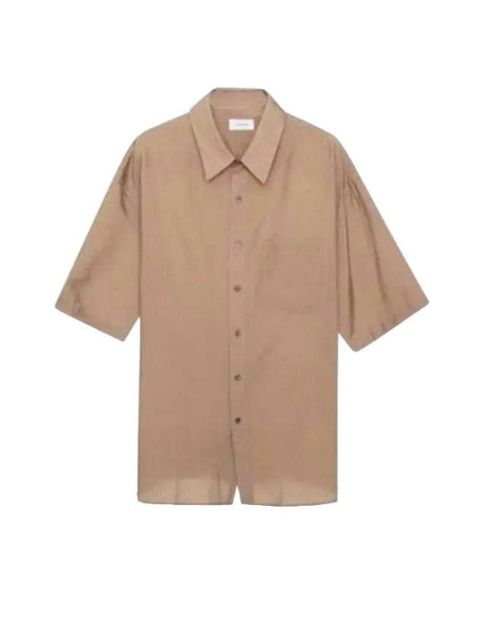 Lyocell Silk Cotton Check Short Sleeve Shirt Brown - LEMAIRE - BALAAN.