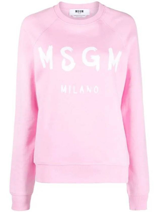 Women's Logo Print Crew Neck Sweatshirt Pink - MSGM - BALAAN.