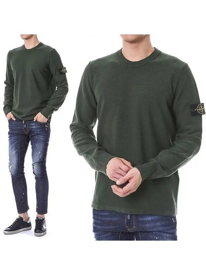 Men's Wappen Patch Crew Neck Wool Knit Top Khaki - STONE ISLAND - BALAAN 2