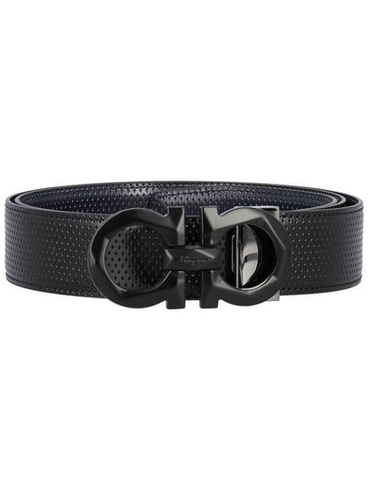 Gancini Buckle Reversible Leather Belt Navy Black - SALVATORE FERRAGAMO - BALAAN 2