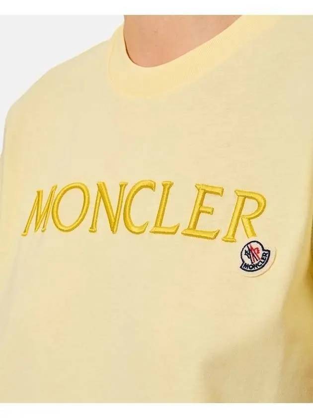 Women Lettering Embroidery Logo Short Sleeve T Shirt Yellow 8C00006 829HP 10W - MONCLER - BALAAN 5