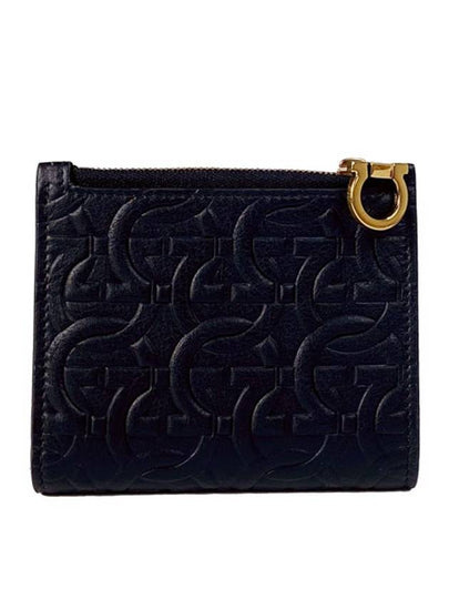 Gancini Embossed Logo Half Wallet Black - SALVATORE FERRAGAMO - BALAAN 2