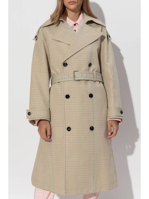 Bottega Veneta Trench Coat With Check Pattern, Women's, Beige - BOTTEGA VENETA - BALAAN 3