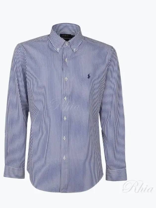 Embroidered Logo Striped Long Sleeves Shirt Dark Blue - POLO RALPH LAUREN - BALAAN 2