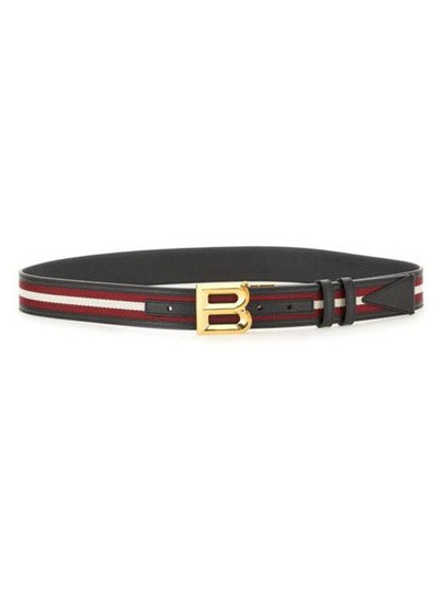 B Bold Buckle Leather Belt Red Black - BALLY - BALAAN 2