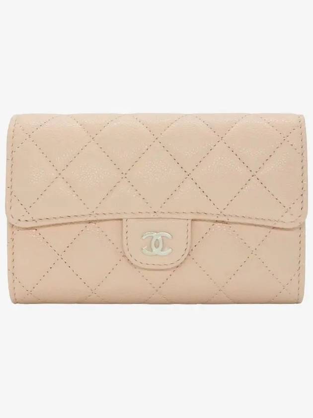 Classic Flap Wallet Grained Shiny Calfskin Gold Metal Light Beige - CHANEL - BALAAN 2