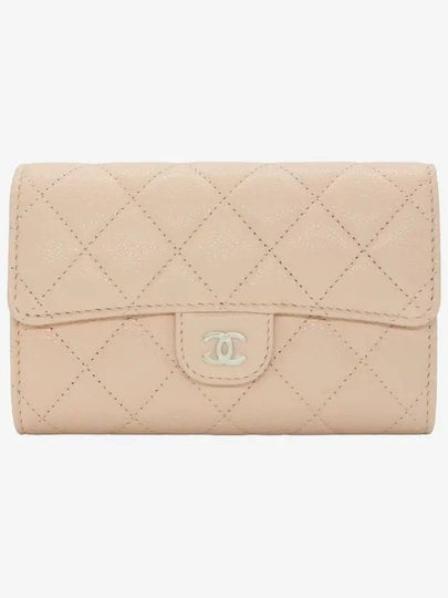 Classic Flap Wallet Grained Shiny Calfskin Gold Metal Light Beige - CHANEL - BALAAN 2