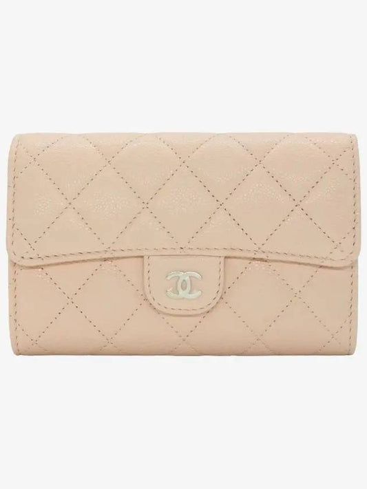 Classic Flap Wallet Grained Shiny Calfskin Gold Metal Light Beige - CHANEL - BALAAN 2