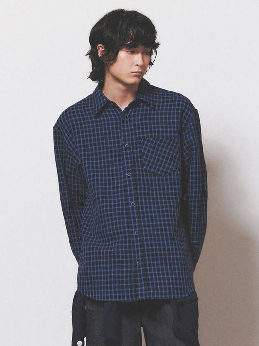 Ueyama Oversized Check Long Sleeve Shirt Blue - NUAKLE - BALAAN 1