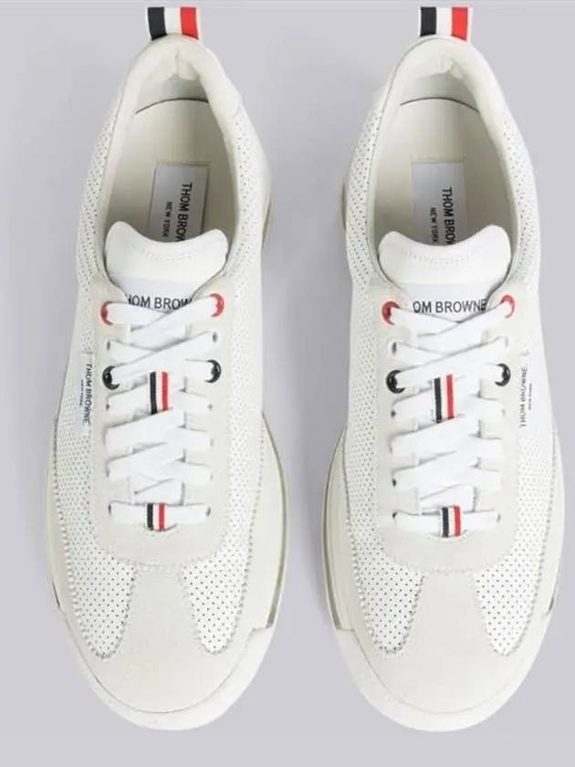 Vitello Calf Leather Clear Sole Tech Runner Sneakers White - THOM BROWNE - BALAAN 4