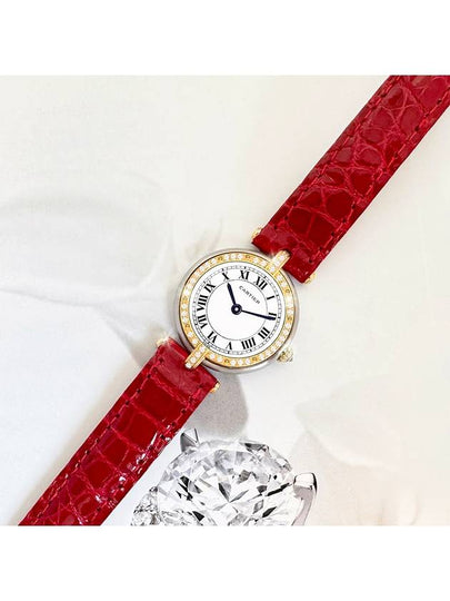 Panda Diamond Bezel Round Red Crocodile Leather Band Combi Watch - CARTIER - BALAAN 2