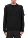 Regular Fit Crew Neck Wool Knit Top Black - STONE ISLAND - BALAAN 2