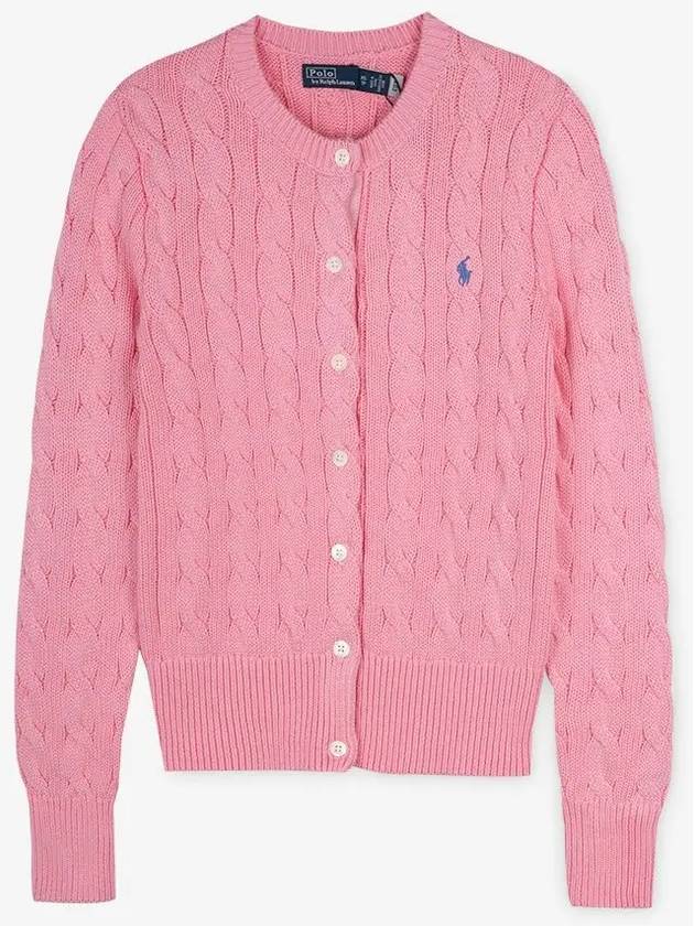 Women's Embroidered Logo Pony Cable Cardigan Pink - POLO RALPH LAUREN - BALAAN 3