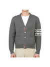 4-Bar V-Neck Hector Jacquard Cotton Cardigan Grey - THOM BROWNE - BALAAN 2